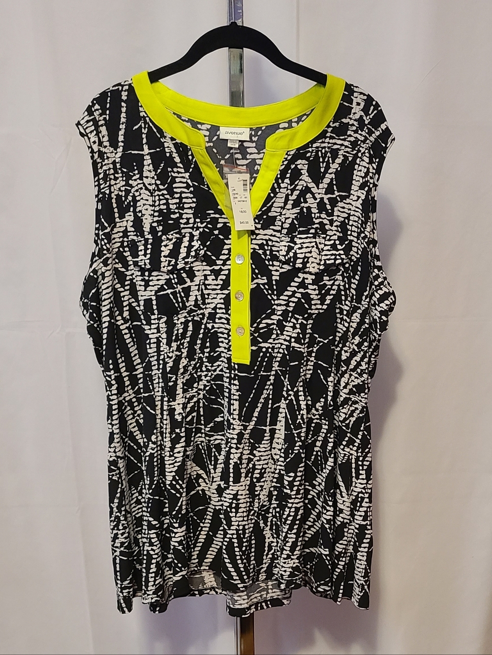 Avenue Black And White And Neon Green Polyester & Spandex Top